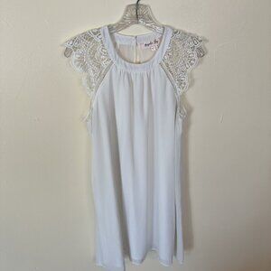 Magnolia Skye Womens White Sleeveless Lace Trim Dress Large A Line Juniors